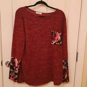 Rose/animal print detail top